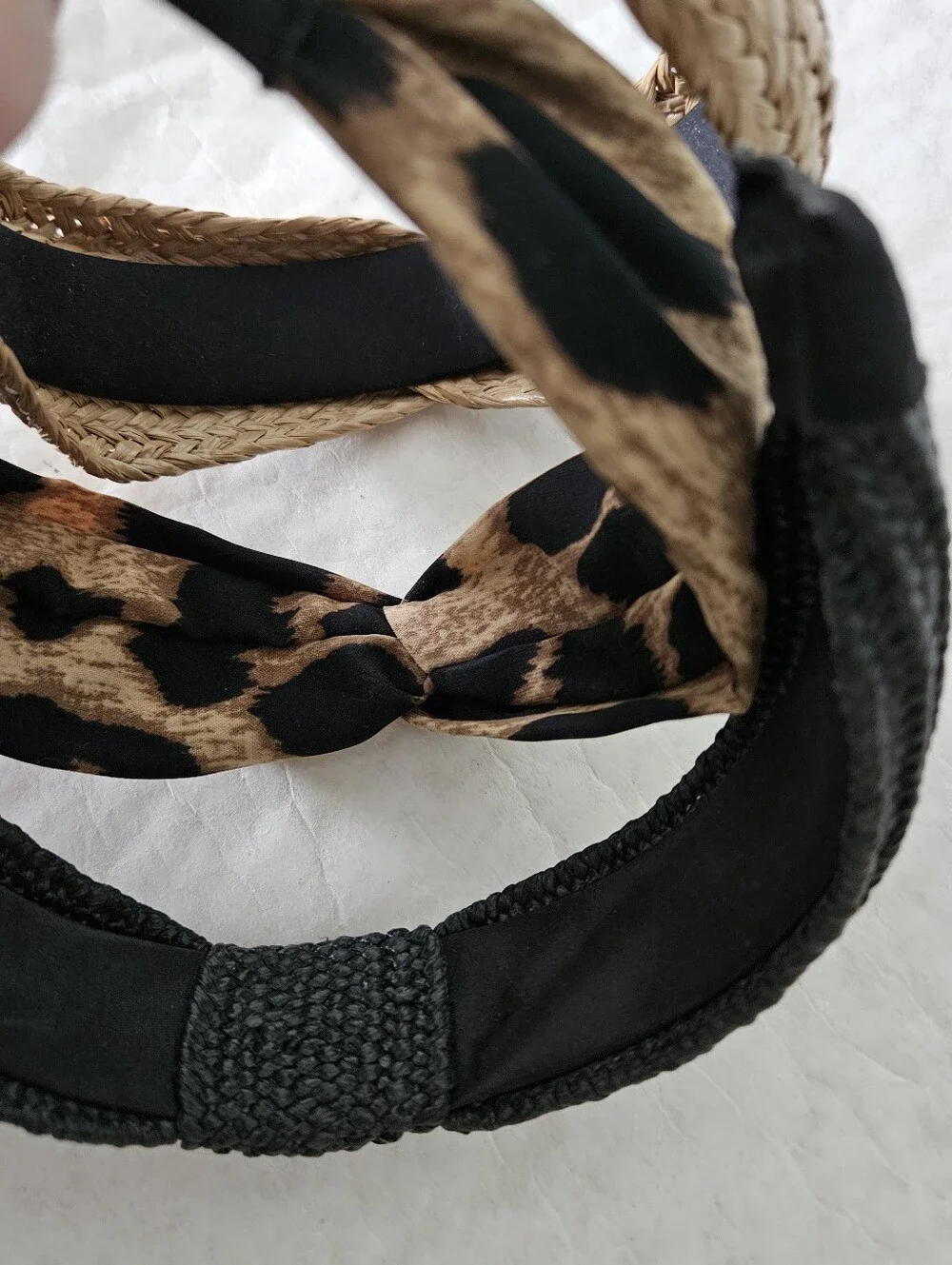 Set 3 Summer Headbands Woven Tan Black And Leopard Animal Print